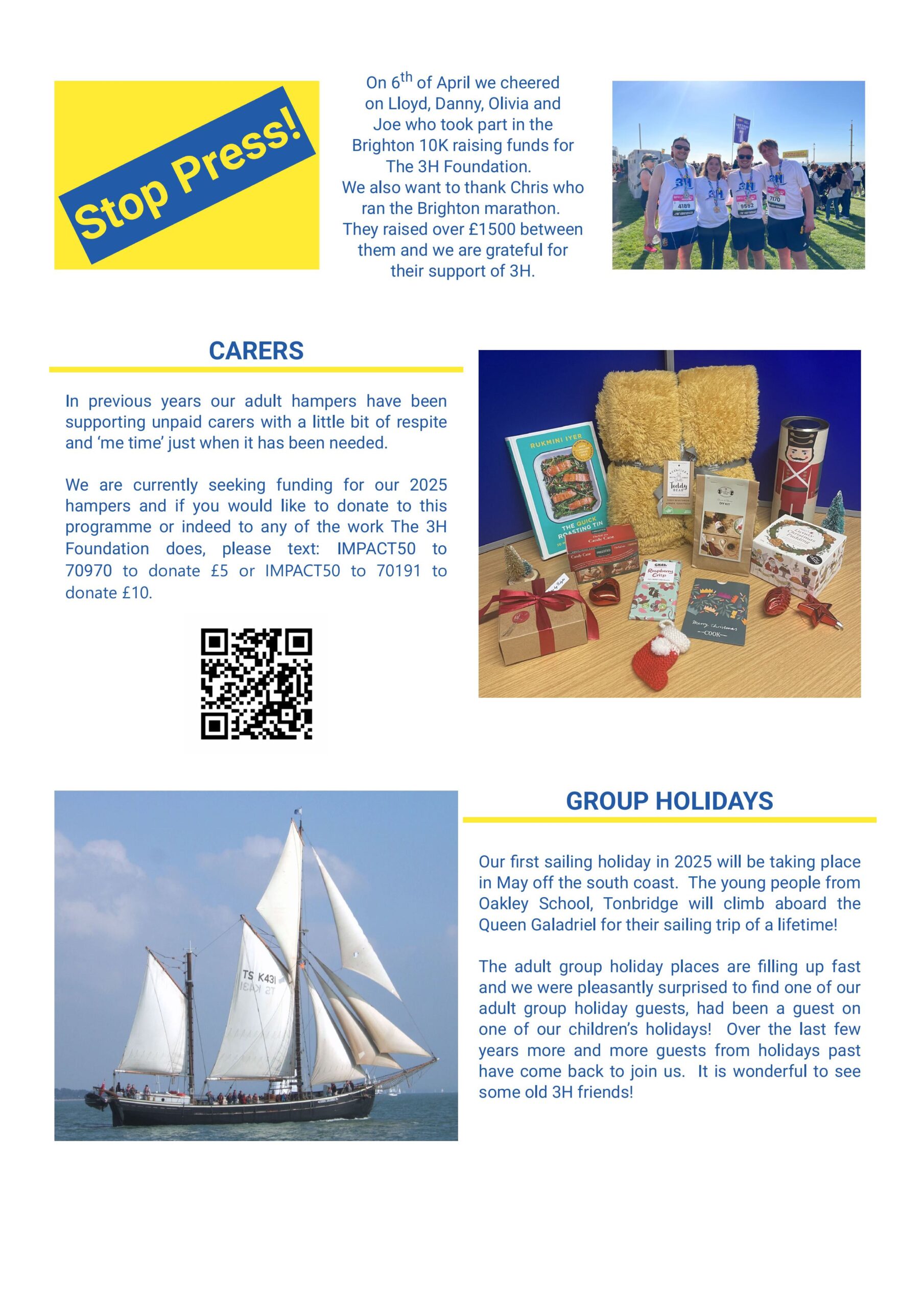 Page two of the Winter 2024/2025 newsletter showing photos of a girl showing the camera her baking.