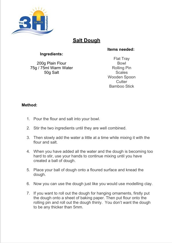 Salt Dough A picture of instructions on how to make salt dough.